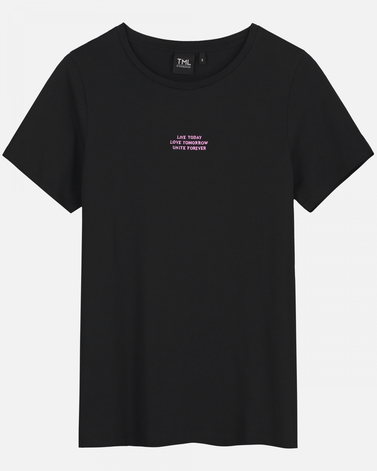 platte foto zwart t-shirt met opdruk tomorrowland